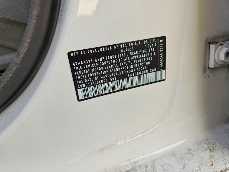 60852586 :رقم المزاد ، 3VWD17AJ3FM231993 vin ، 2015 Volkswagen Jetta مزاد بيع