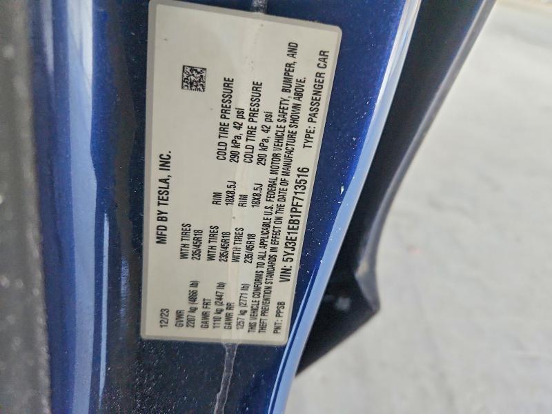 2023 Tesla Model 3 მანქანა იყიდება აუქციონზე, vin: 5YJ3E1EB1PF713516, აუქციონის ნომერი: 61796266
