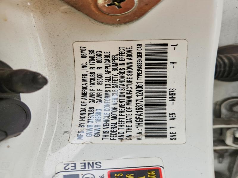 Продаж на аукціоні авто 2007 Honda Civic, vin: 1HGFA16877L124061, номер лоту: 85604165