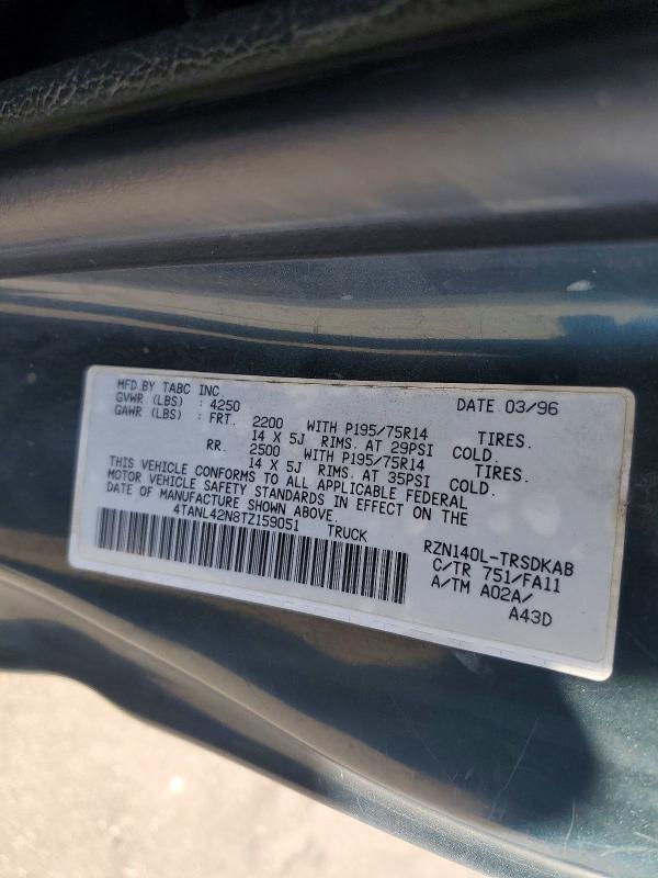 1996 Toyota Tacoma მანქანა იყიდება აუქციონზე, vin: 4TANL42N8TZ159051, აუქციონის ნომერი: 63184886