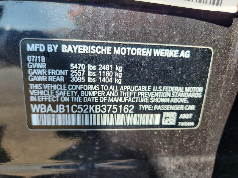 60710986 :رقم المزاد ، WBAJB1C52KB375162 vin ، 2019 Bmw 530xe مزاد بيع