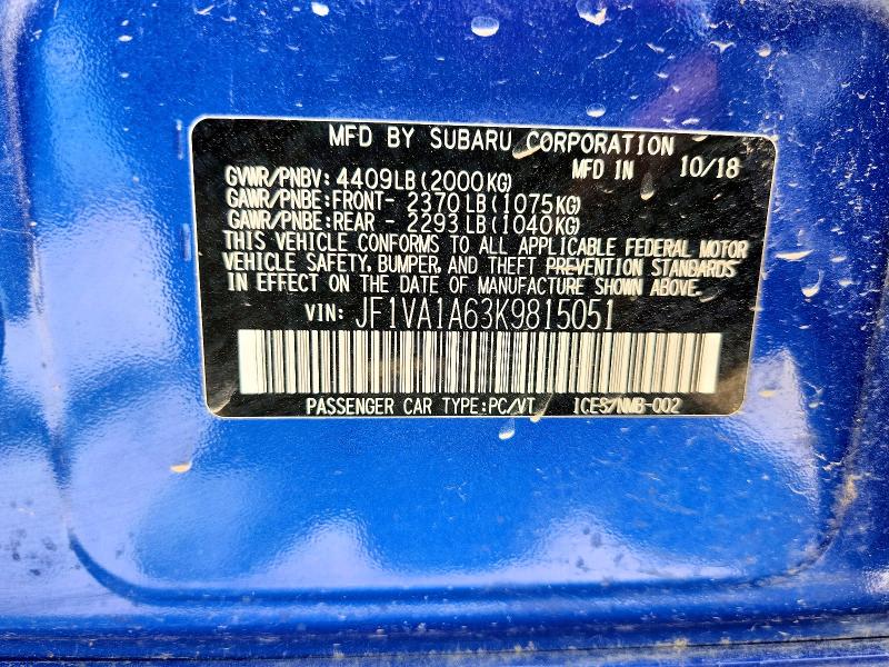 2019 Subaru Impreza Outback 4d W მანქანა იყიდება აუქციონზე, vin: JF1VA1A63K9815051, აუქციონის ნომერი: 59401056