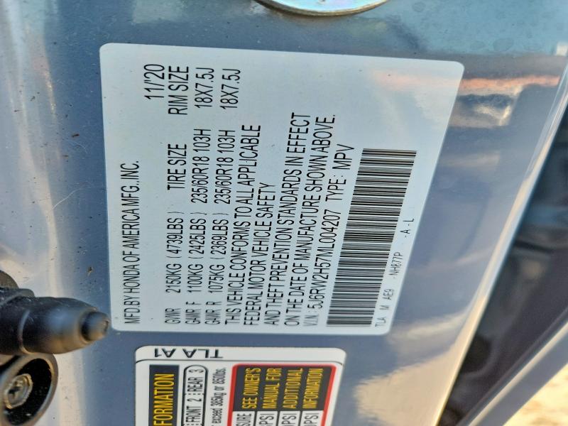 59555856 :رقم المزاد ، 5J6RW2H57ML004207 vin ، 2021 Honda Cr-v مزاد بيع