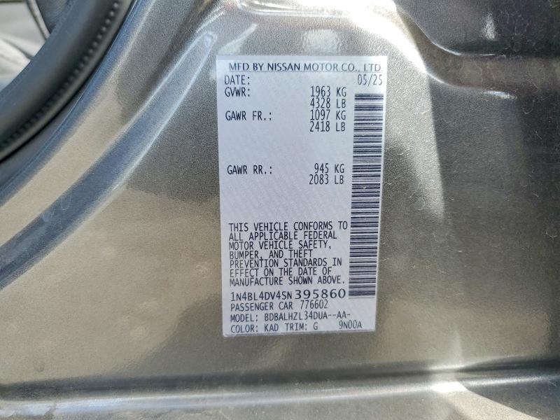 2025 Nissan Altima მანქანა იყიდება აუქციონზე, vin: 1N4BL4DV4SN395860, აუქციონის ნომერი: 60320056