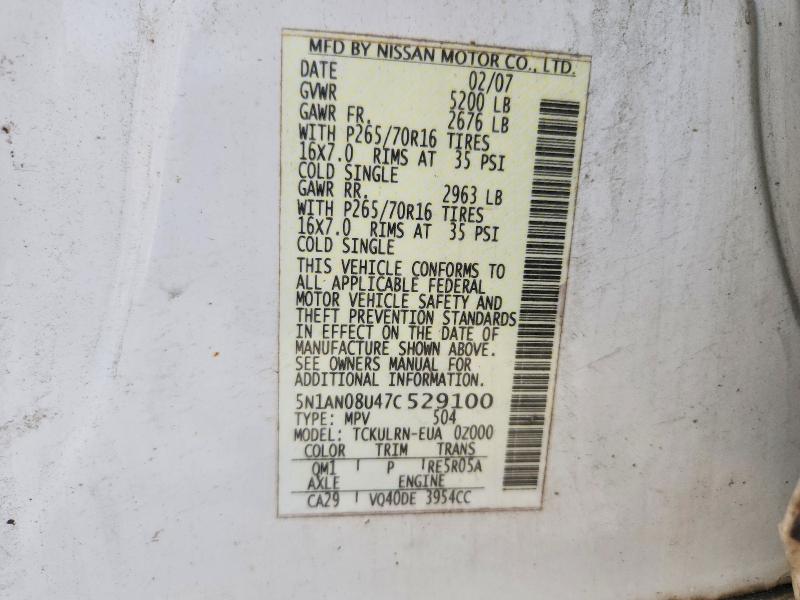 Aukcja sprzedaży 2007 Nissan Xterra, vin: 5N1AN08U47C529100, numer aukcji: 61355456