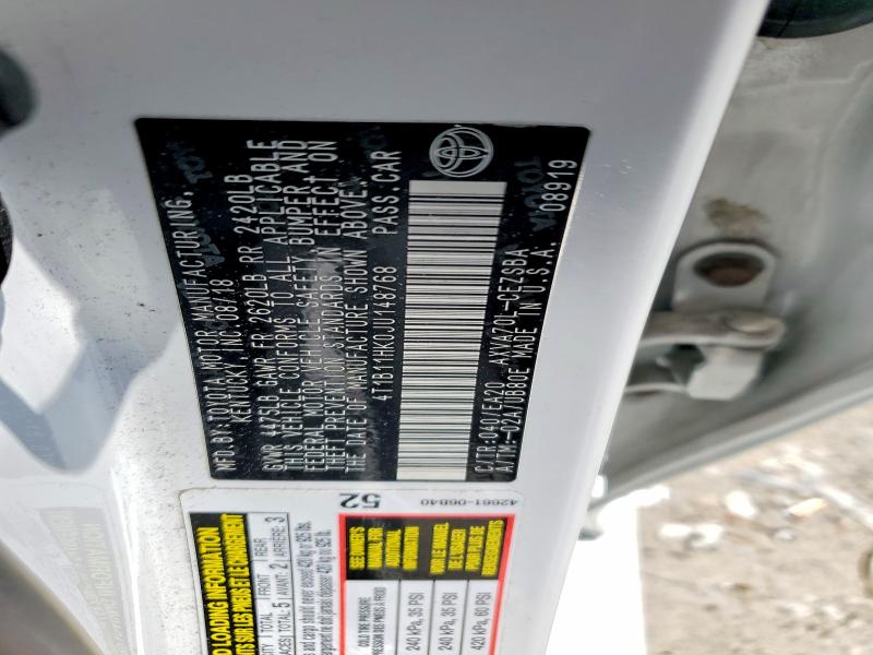 Aukcja sprzedaży 2018 Toyota Camry, vin: 4T1B11HK0JU148768, numer aukcji: 62266286