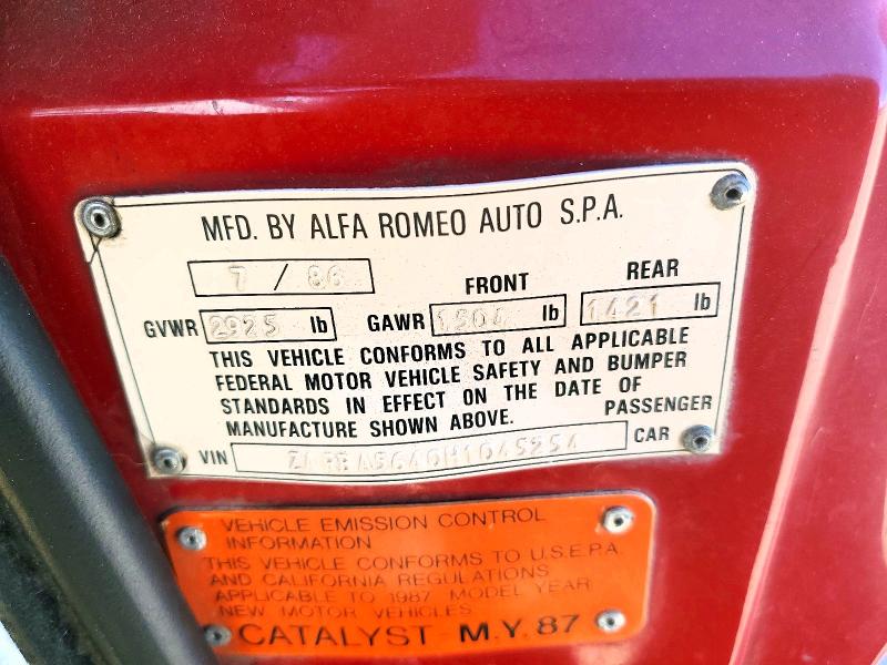 Продаж на аукціоні авто 1987 Alfa Romeo Spider, vin: ZARBA5640H1045254, номер лоту: 60327056