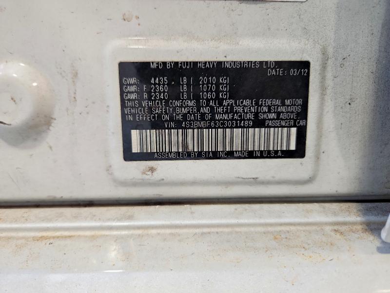 2012 Subaru Legacy მანქანა იყიდება აუქციონზე, vin: 4S3BMBF63C3031489, აუქციონის ნომერი: 58731436