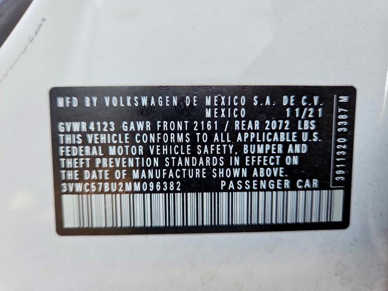2021 Volkswagen Jetta მანქანა იყიდება აუქციონზე, vin: 3VWC57BU2MM096382, აუქციონის ნომერი: 60689356