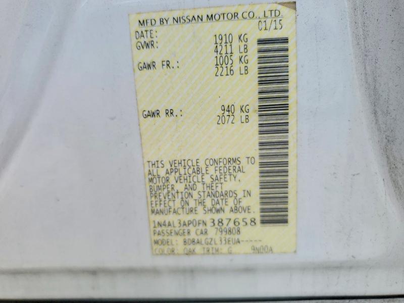61875516 :رقم المزاد ، 1N4AL3AP0FN387658 vin ، 2015 Nissan Altima مزاد بيع