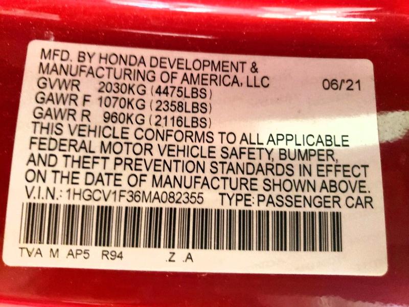 2021 Honda Accord მანქანა იყიდება აუქციონზე, vin: 1HGCV1F36MA082355, აუქციონის ნომერი: 61333636