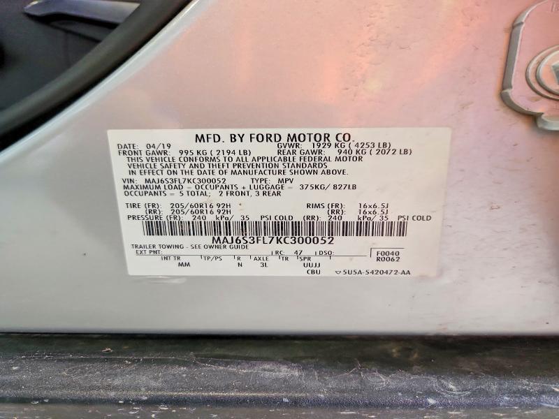 Aukcja sprzedaży 2019 Ford Ecosport, vin: MAJ6S3FL7KC300052, numer aukcji: 60441326