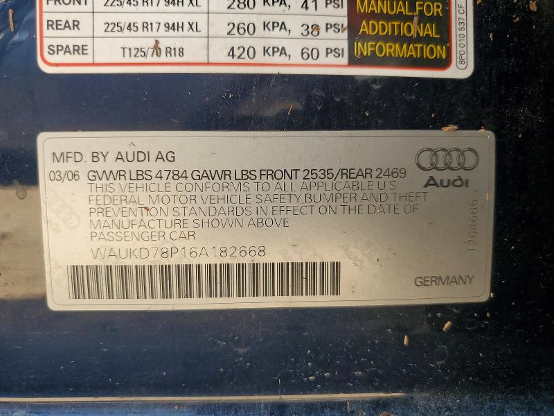 Продажа на аукционе авто 2006 Audi A3, vin: WAUKD78P16A182668, номер лота: 62156466