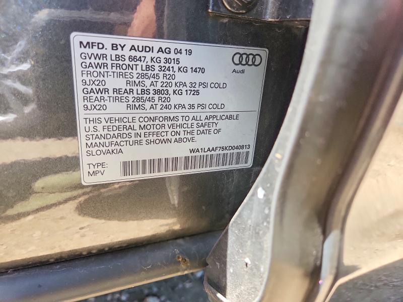 Продаж на аукціоні авто 2019 Audi Q7, vin: WA1LAAF75KD040813, номер лоту: 60373156