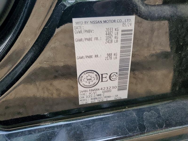 Продажа на аукционе авто 2024 Nissan Altima, vin: 1N4BL4BW6RN423230, номер лота: 59177456