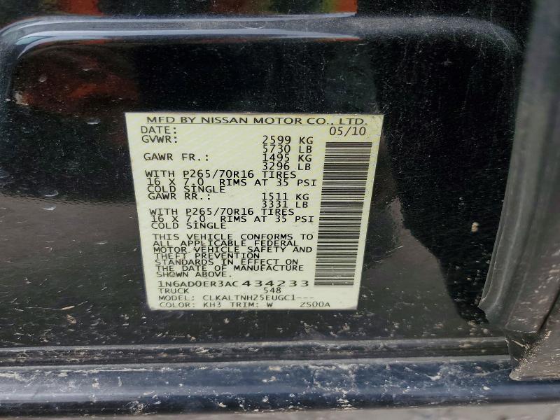 Продажа на аукционе авто 2010 Nissan Frontier, vin: 1N6AD0ER3AC434233, номер лота: 61633936