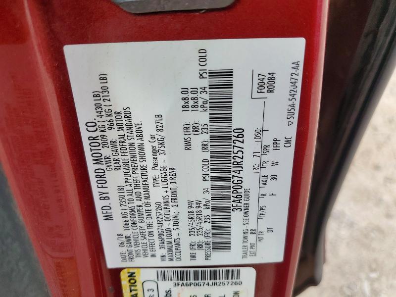 Продаж на аукціоні авто 2018 Ford Fusion, vin: 3FA6P0G74JR257260, номер лоту: 60980406