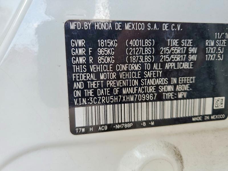 62699536 :رقم المزاد ، 3CZRU5H7XHM709967 vin ، 2017 Honda Hr-v مزاد بيع