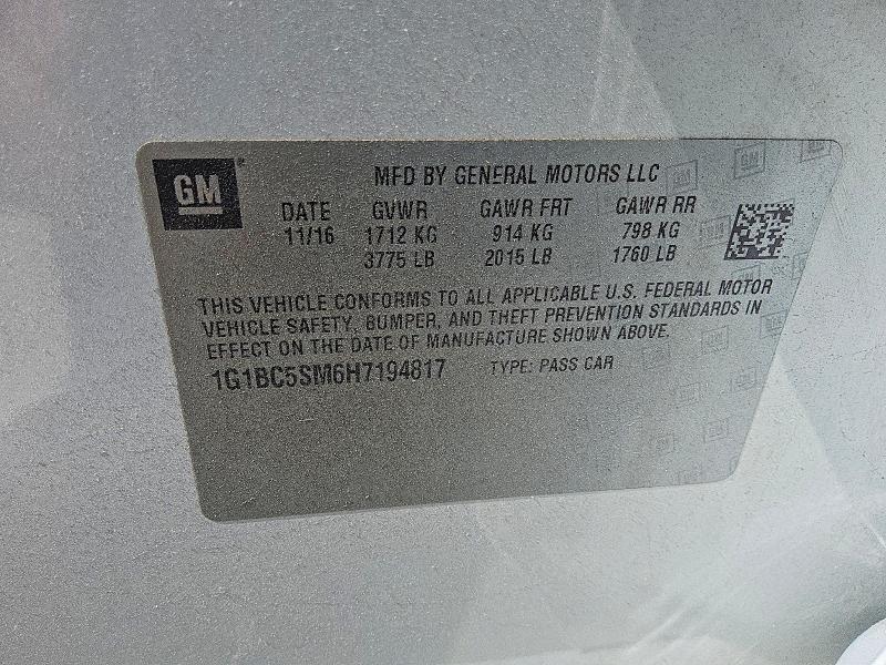 2017 Chevrolet Cruze მანქანა იყიდება აუქციონზე, vin: 1G1BC5SM6H7194817, აუქციონის ნომერი: 60882816