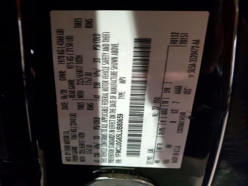 Продаж на аукціоні авто 2020 Ford Escape, vin: 1FMCU0G65LUB80659, номер лоту: 60243026