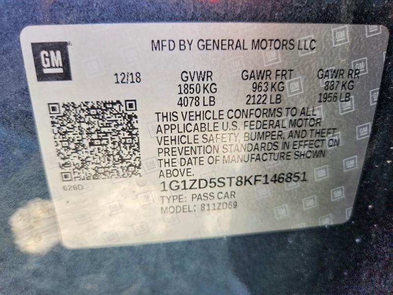 2019 Chevrolet Malibu მანქანა იყიდება აუქციონზე, vin: 1G1ZD5ST8KF146851, აუქციონის ნომერი: 58818686