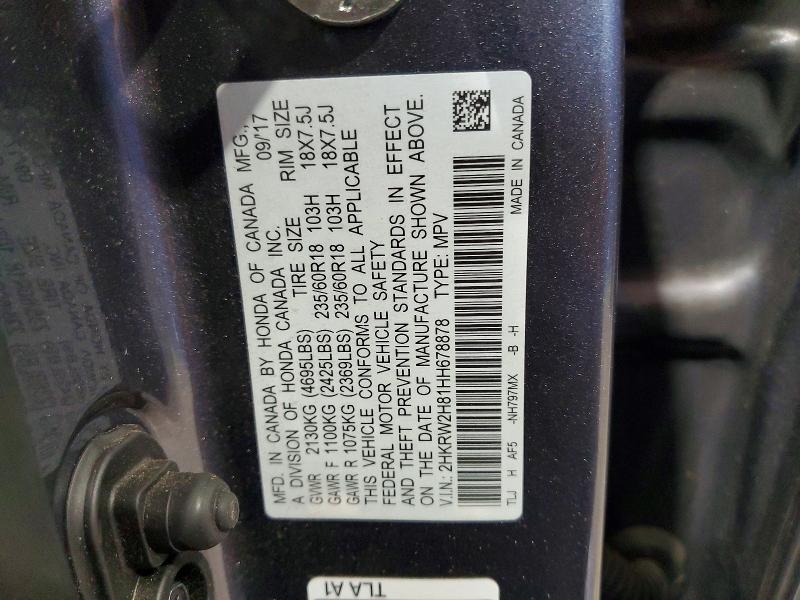 2017 Honda Cr-v მანქანა იყიდება აუქციონზე, vin: 2HKRW2H81HH678878, აუქციონის ნომერი: 61090196