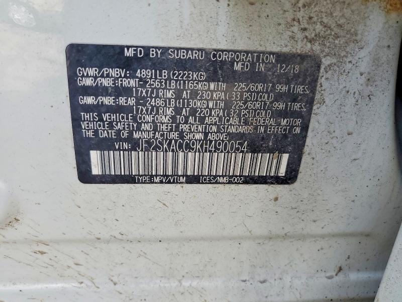 Aukcja sprzedaży 2019 Subaru Forester, vin: JF2SKACC9KH490054, numer aukcji: 62685126