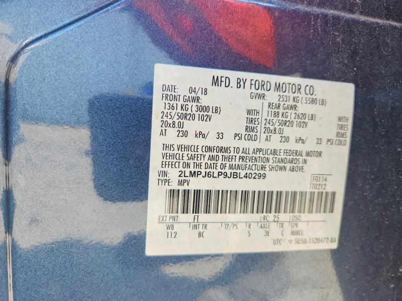 85994035 :رقم المزاد ، 2LMPJ6LP9JBL40299 vin ، 2018 Lincoln Mkx مزاد بيع