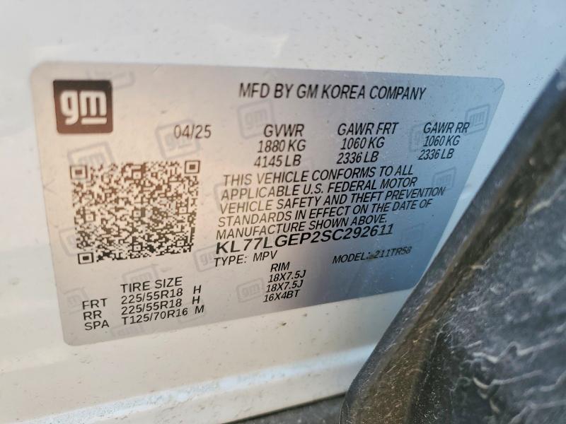 60832706 :رقم المزاد ، KL77LGEP2SC292611 vin ، 2025 Chevrolet Trax مزاد بيع