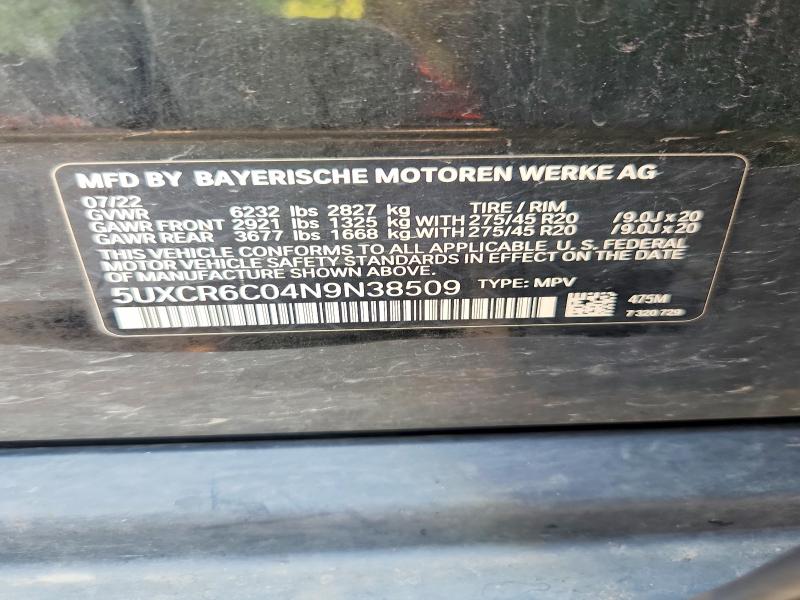 2022 Bmw X5 მანქანა იყიდება აუქციონზე, vin: 5UXCR6C04N9N38509, აუქციონის ნომერი: 61227316