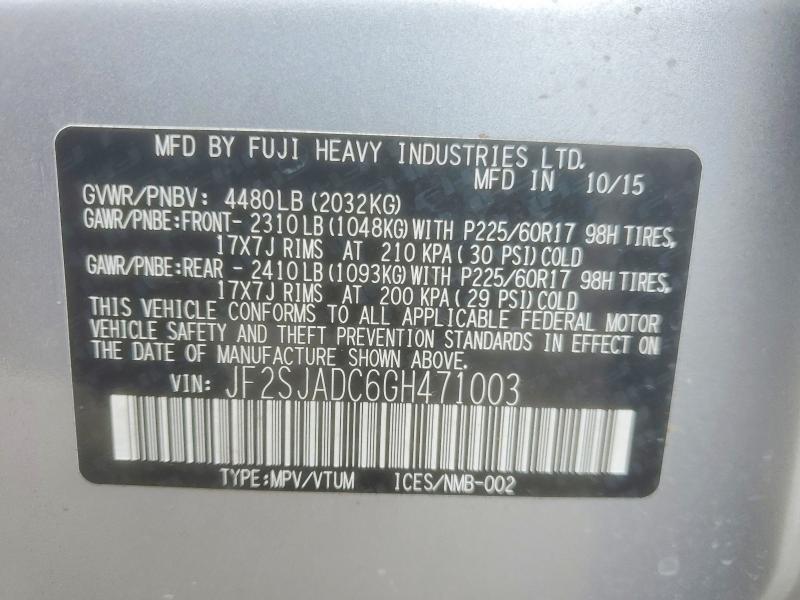 61122756 :رقم المزاد ، JF2SJADC6GH471003 vin ، 2016 Subaru Forester مزاد بيع