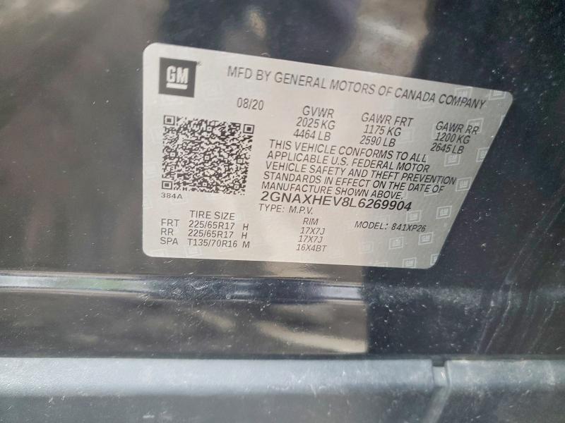2020 Chevrolet Equinox მანქანა იყიდება აუქციონზე, vin: 2GNAXHEV8L6269904, აუქციონის ნომერი: 60164626
