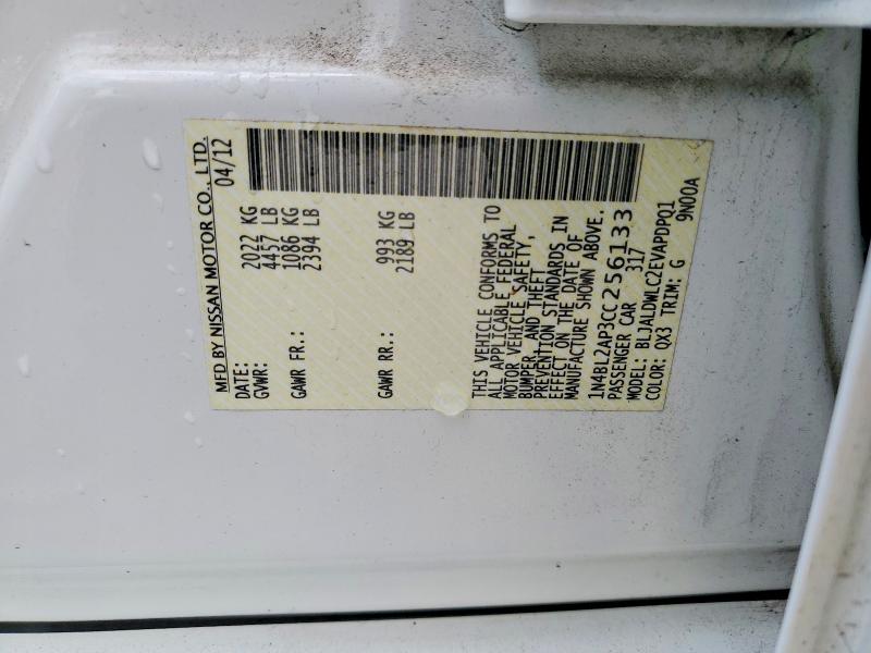 61494826 :رقم المزاد ، 1N4BL2AP3CC256133 vin ، 2012 Nissan Altima مزاد بيع