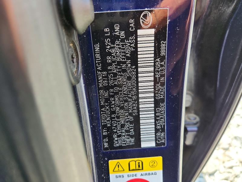 61742786 :رقم المزاد ، 58ABZ1B15KU006824 vin ، 2019 Lexus Es مزاد بيع