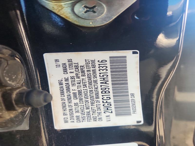 63202876 :رقم المزاد ، 2HGFG1B97AH513316 vin ، 2010 Honda Civic مزاد بيع