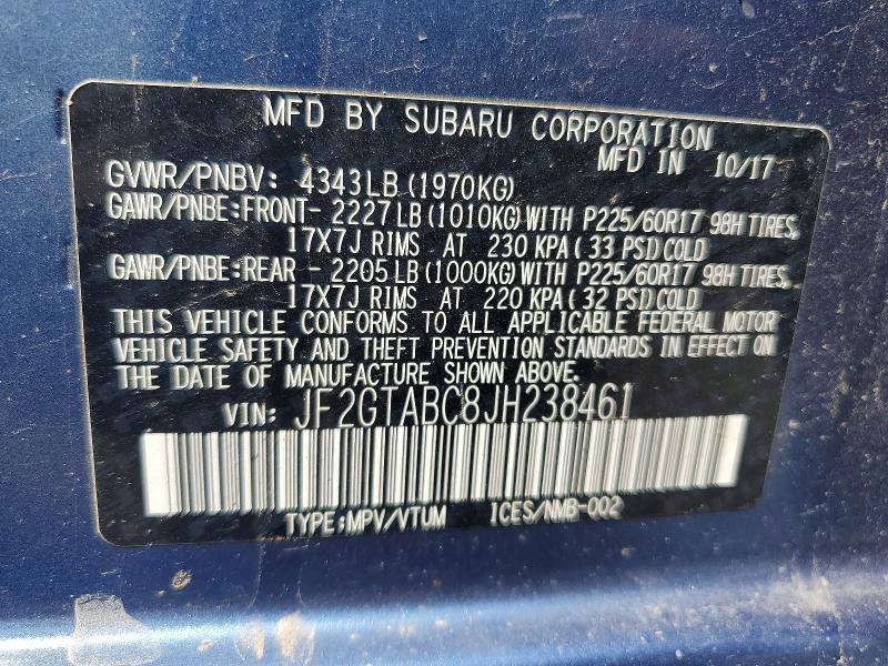 Продажа на аукционе авто 2018 Subaru Crosstrek, vin: JF2GTABC8JH238461, номер лота: 62717046