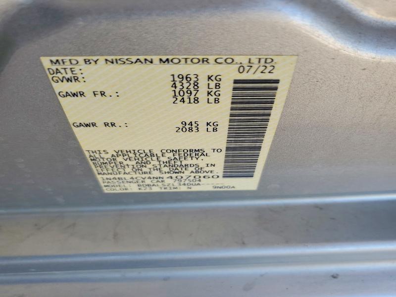 Aukcja sprzedaży 2022 Nissan Altima, vin: 1N4BL4CV4NN407060, numer aukcji: 59708586