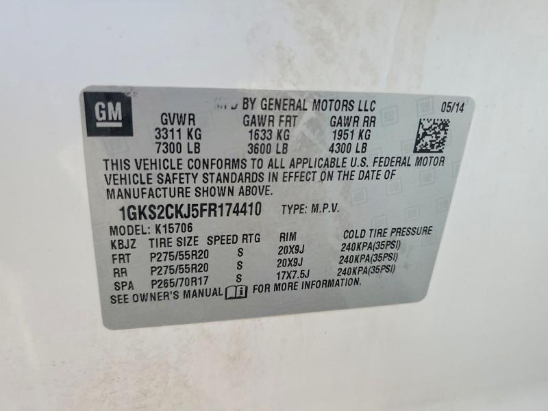 Aukcja sprzedaży 2015 Gmc Yukon, vin: 1GKS2CKJ5FR174410, numer aukcji: 61490866