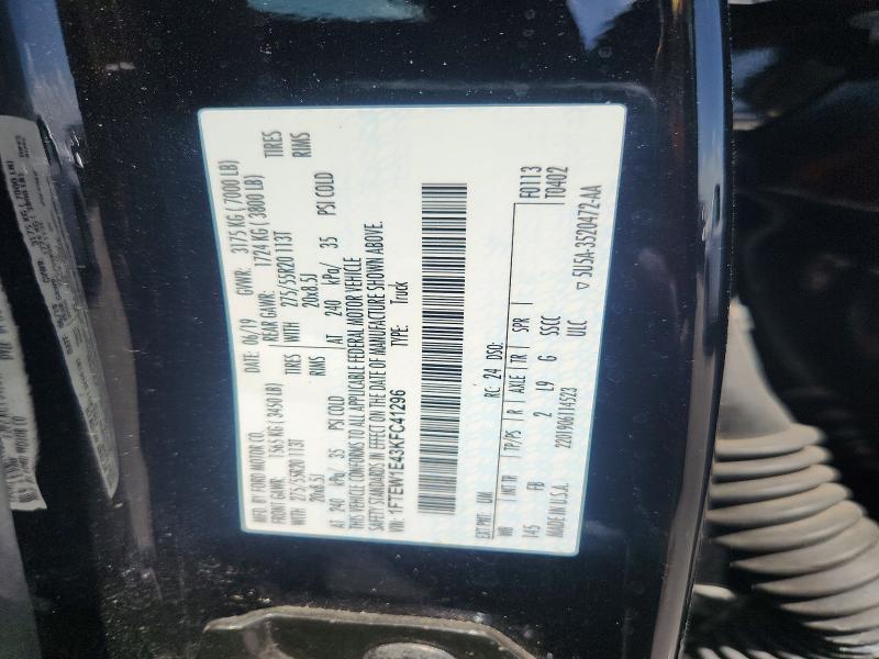 61481786 :رقم المزاد ، 1FTEW1E43KFC41296 vin ، 2019 Ford F150 مزاد بيع