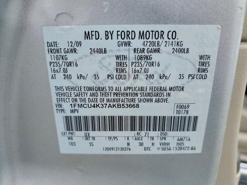 Продажа на аукционе авто 2010 Ford Escape, vin: 1FMCU4K37AKB53668, номер лота: 60356136