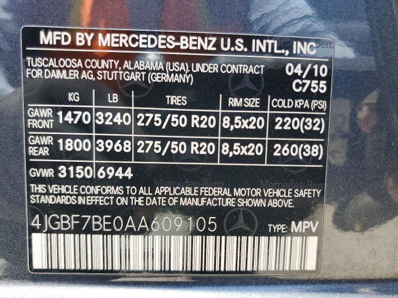 Продаж на аукціоні авто 2010 Mercedes-benz Gl, vin: 4JGBF7BE0AA609105, номер лоту: 59852036
