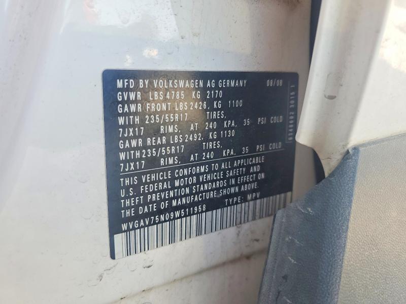 85630035 :رقم المزاد ، WVGAV75N09W511958 vin ، 2009 Volkswagen Tiguan مزاد بيع