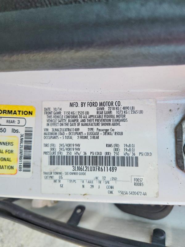 Продаж на аукціоні авто 2015 Lincoln Mkz, vin: 3LN6L2LUXFR611489, номер лоту: 62404076