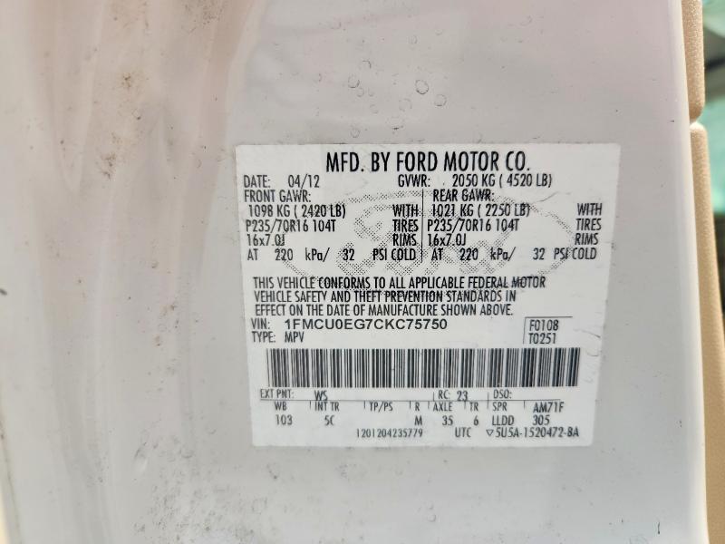 Продажа на аукционе авто 2012 Ford Escape, vin: 1FMCU0EG7CKC75750, номер лота: 62763196