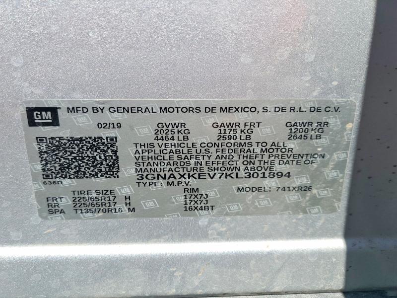 85621335 :رقم المزاد ، 3GNAXKEV7KL301894 vin ، 2019 Chevrolet Equinox مزاد بيع