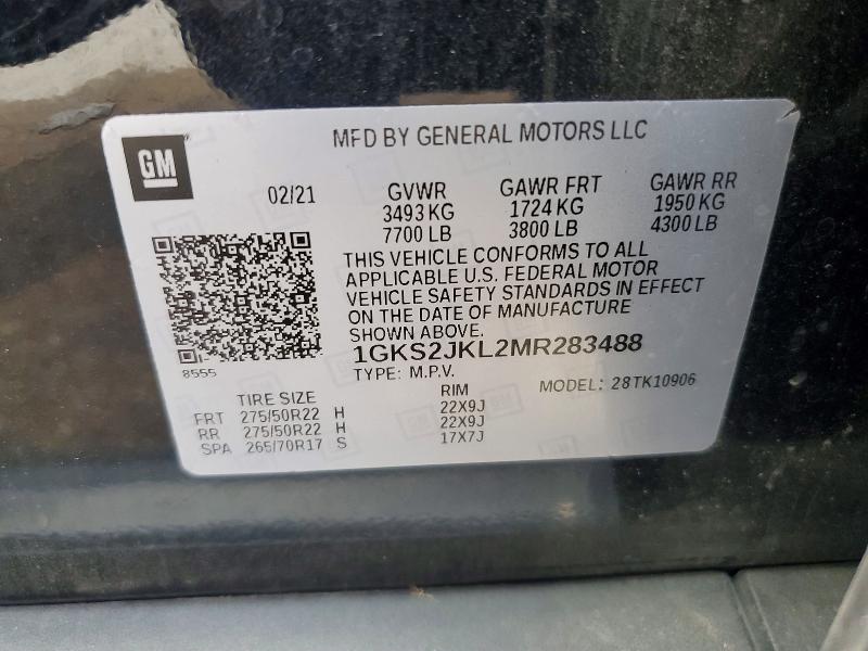 63212856 :رقم المزاد ، 1GKS2JKL2MR283488 vin ، 2021 Gmc Yukon Xl مزاد بيع