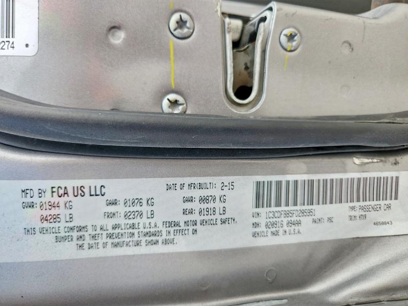 2015 Dodge Dart მანქანა იყიდება აუქციონზე, vin: 1C3CDFBB5FD285951, აუქციონის ნომერი: 59860386