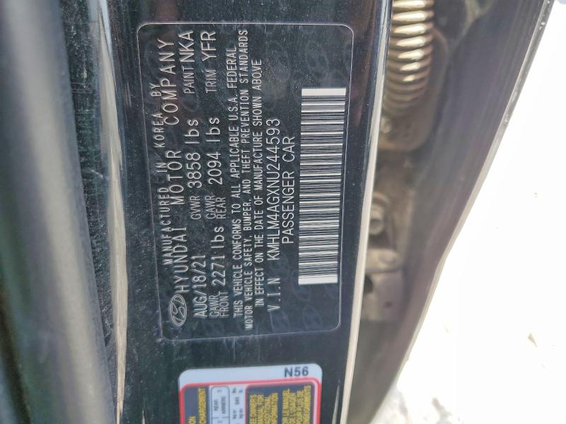62036436 :رقم المزاد ، KMHLM4AGXNU244593 vin ، 2022 Hyundai Elantra مزاد بيع