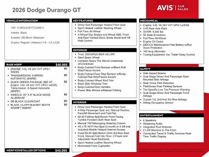 2026 Dodge Durango მანქანა იყიდება აუქციონზე, vin: 1C4RDJDG1TC209811, აუქციონის ნომერი: 62983546