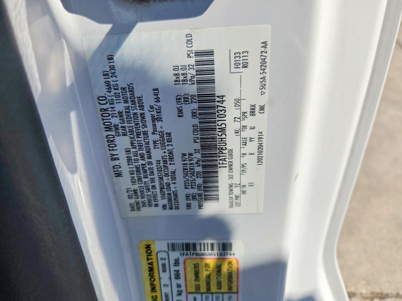 Продажа на аукционе авто 2021 Ford Mustang, vin: 1FATP8UH5M5103744, номер лота: 60150376